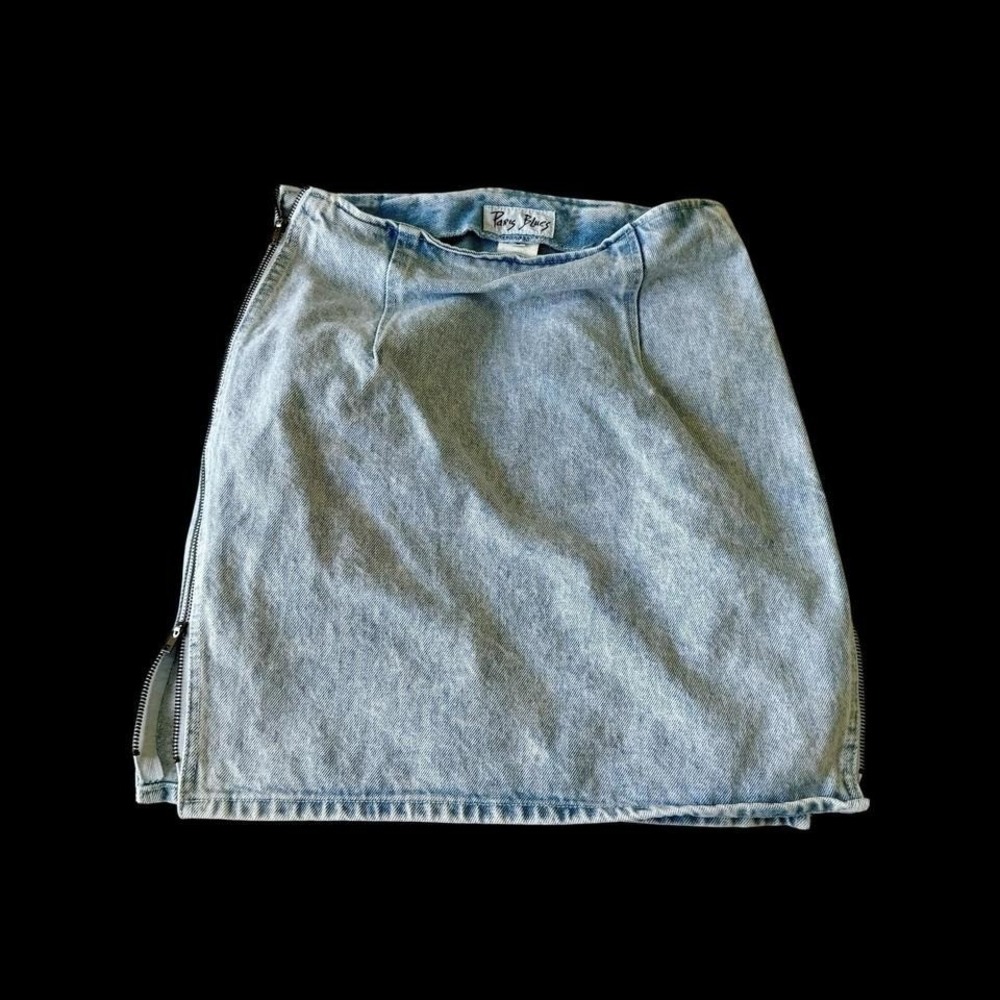 1980s Paris Blues Vintage Light Wash Full Double Zip Denim‎ Pencil Skirt Size 9